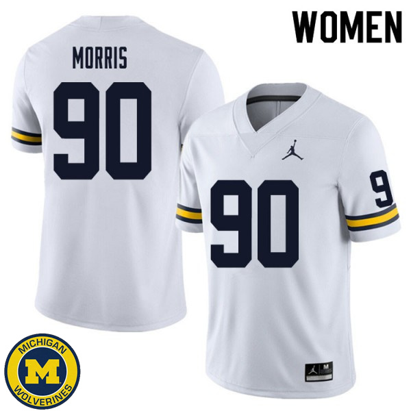 Women Michigan Wolverines #90 Mike Morris White Embroidery Football Jersey